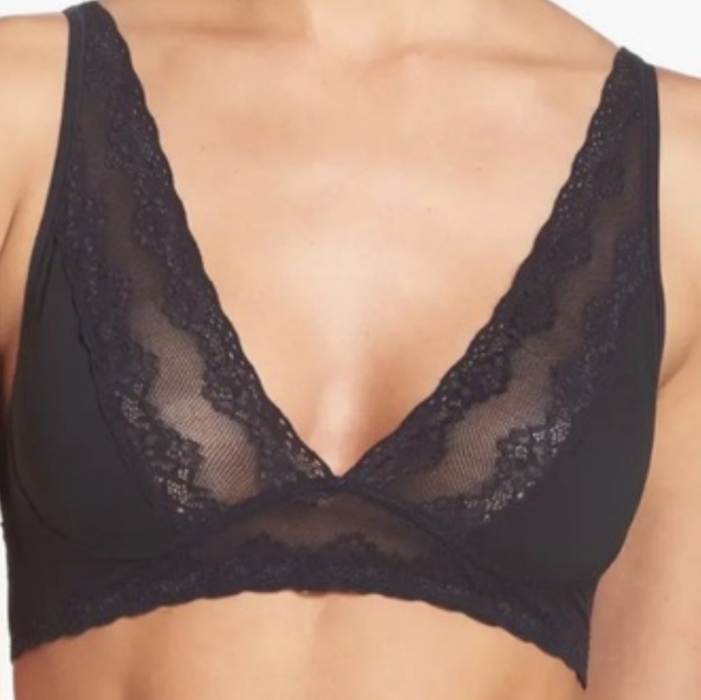 NATORI BLISS PERFECTION WIRELESS LACE BRALETTE IN BLACK /SZ:SMALL,MEDIUM,LARGE